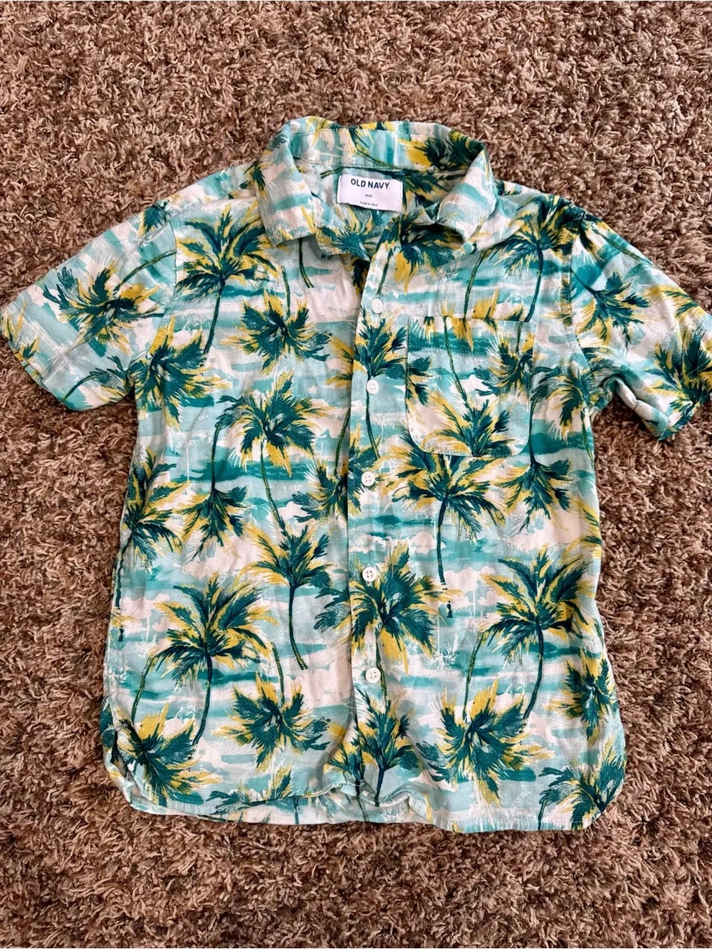 Boys Tropical Palm Print Button-Up Shirt - Teal- Summer Beach Shirt- Old Navy